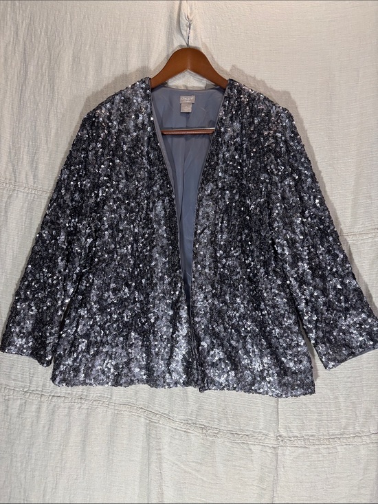 Chico's Jackets & Blazers - Chico's Travelers Silver Sequin Open Front Blazer Jacket Chico’s size 3 XL 16